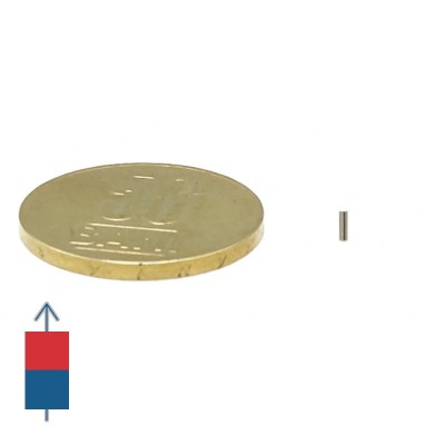 Magnet neodim cilindru 1 x 3 mm cu magnetizare și moneda de 50 bani