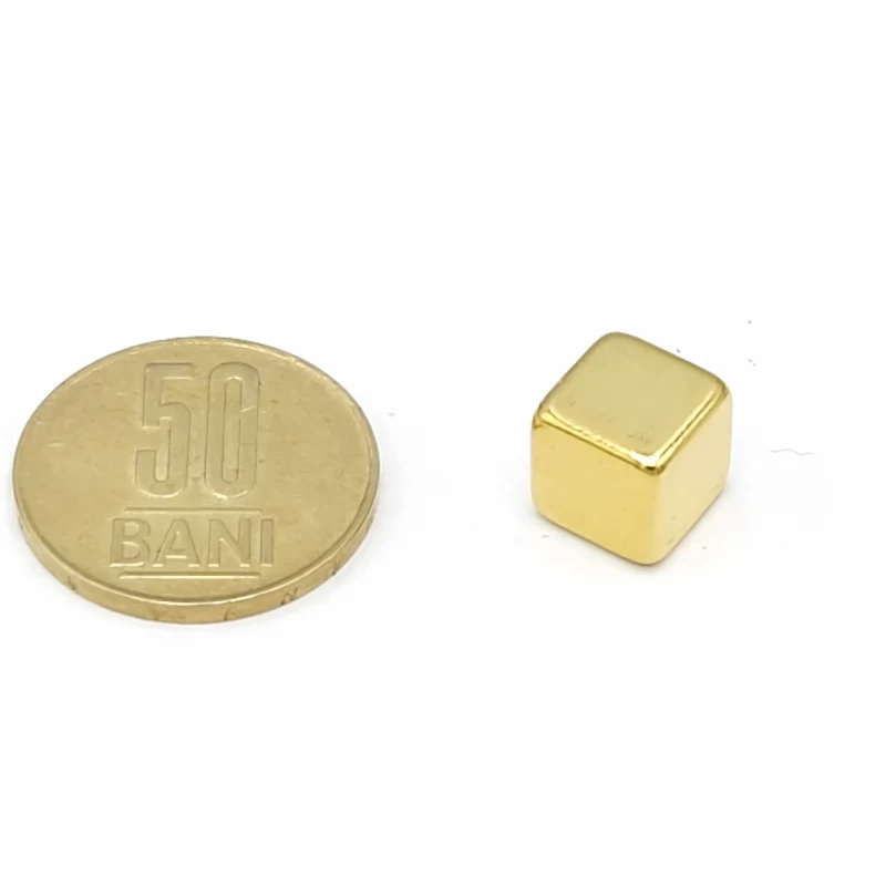 Magnet neodim cub 10 mm aurit N52 50 bani