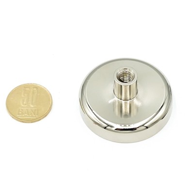 Magnet neodim oală D 48 mm cu gât filetat la interior