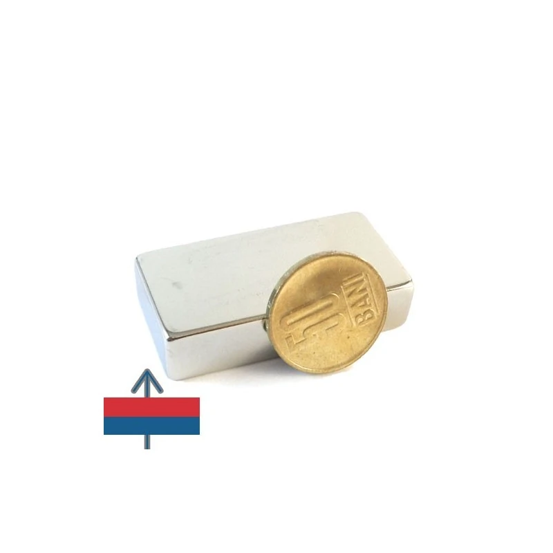 Magnet neodim bloc 50 x 25 x 12 mm cu moneda alături