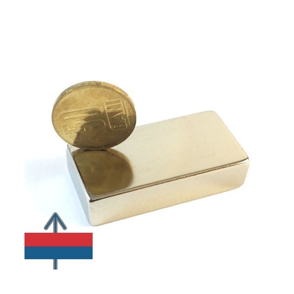Неодимов магнит блок 50 x 25 x 12,5 мм с монета отгоре вертикално