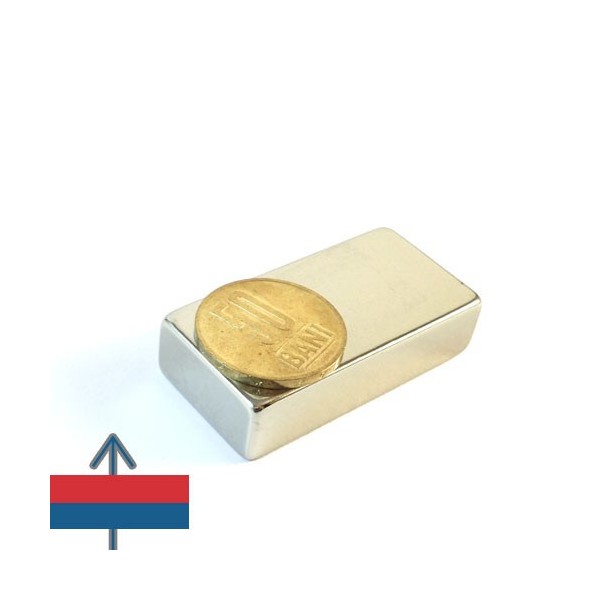 Magnet neodim bloc 50 x 25 x 12.5 mm cu moneda peste