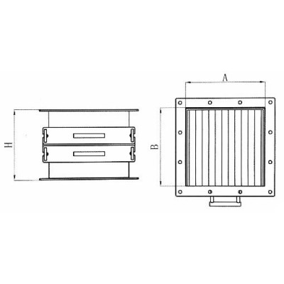 Separator magnetic cu grile magnetice tip sertar culisant pe două rânduri 208 x 205 x 270 mm cu două sertare - schema