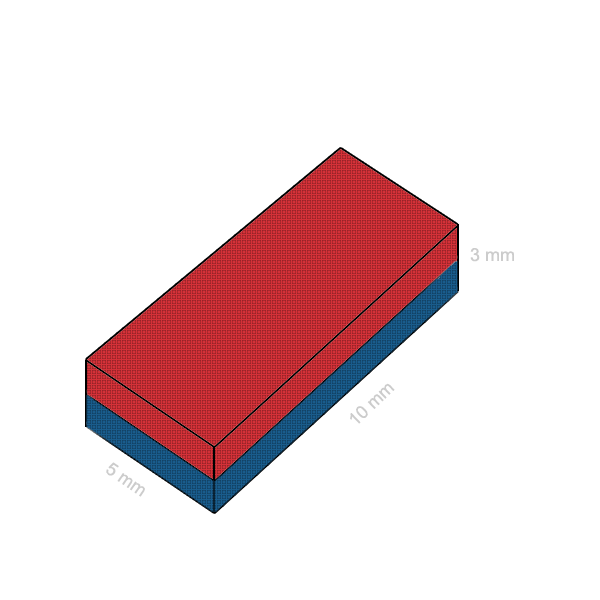 Неодимов магнит блок 10 x 5 x 2 mm, позлатен – схема