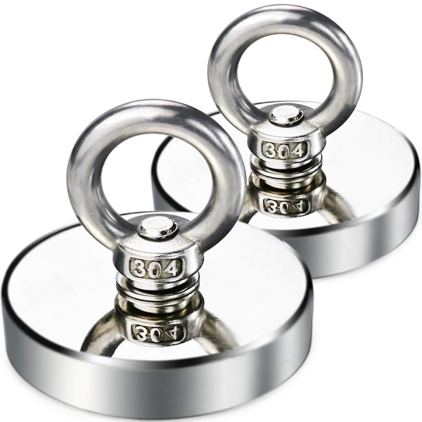 Неодимов магнит тенджера Ø75 мм с пръстеновидна кука - риболов 2 броя