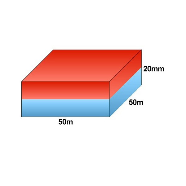 Неодимов магнит блок 50 x 50 x 20 мм - схема