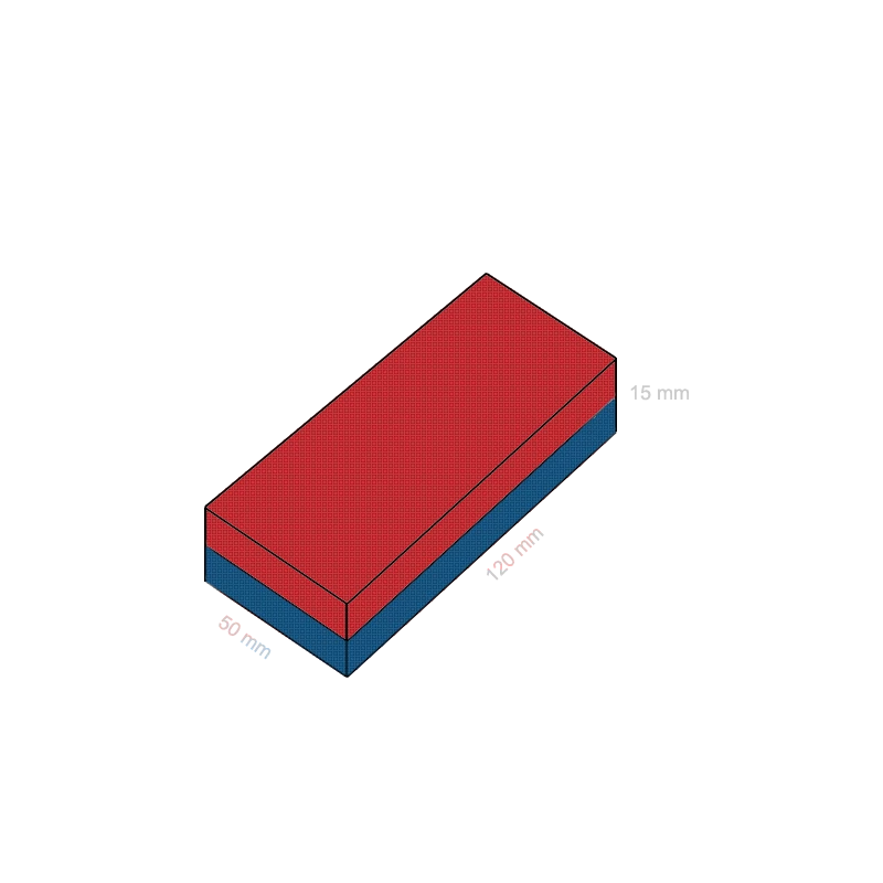 Magnet neodim bloc 120 x 50 x 15 mm - dimensiuni