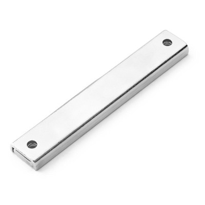 Magnet neodim bloc 80 x 13,5 x 5 mm, în carcasă, cu 2 găuri D 3,3 și șanfren D 6,5 - verso