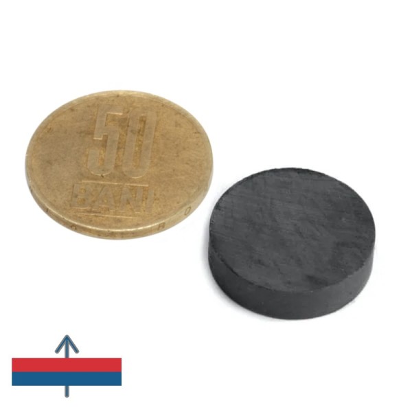 Magnet ferită disc 20 x 5 mm - cu magnetizare și moneda de 50 bani