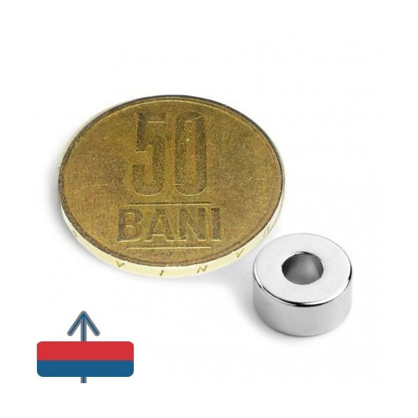 Неодимов магнит пръстен 10 x 4 x 5 мм с намагнитване и монета 50 стотинки