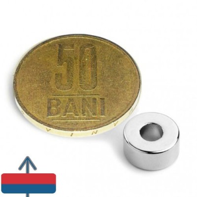 Magnet neodim inel 10 x 04 x 05 mm cu magnetizare și moneda de 50 bani