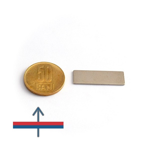 Magnet neodim bloc 30 x 10 x 1 mm - N45 cu magnetizare
