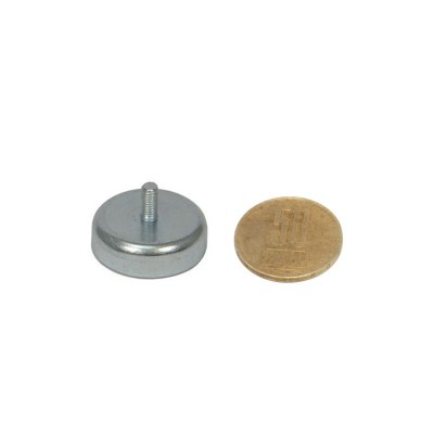 Magnet ferită oală D 25 mm filet exterior - moneda de 50 bani