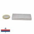Magnet neodim bloc 60 x 20 x 3 mm N52 - cu moneda de un euro și magnetizare