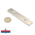 Magnet neodim bloc 100 x 20 x 5 mm cu găuri îngropate D4,5 / D9,46 - cu moneda de un euro și magnetizare