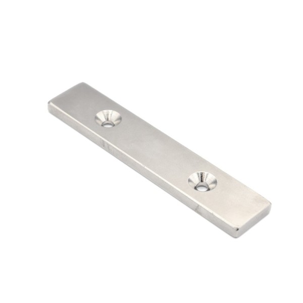 Magnet neodim bloc 100 x 20 x 5 mm cu găuri îngropate D4,5 / D9,46