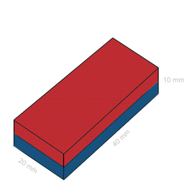 Magnet neodim bloc 40 x 20 x 10 mm schema