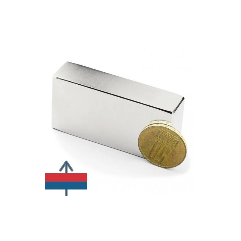 Magnet neodim bloc 60 x 30 x 15 mm cu moneda de 50 bani