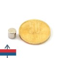 Неодимов магнит цилиндър / диск 4 x 4 мм с монета от 50 бани и магнитизация